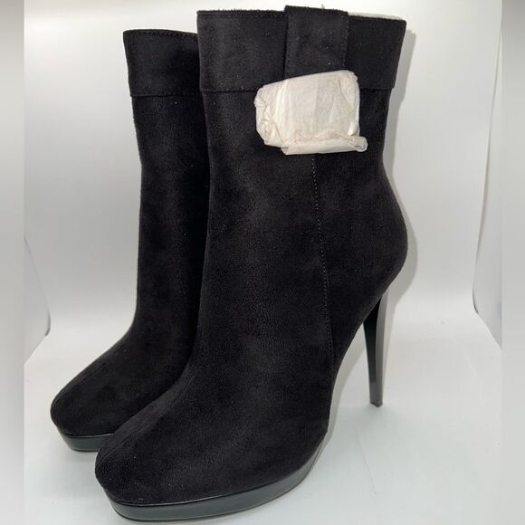 BETSY Black Suede Stiletto Heels Booties Size 7 New In Box - Picture 3 of 8